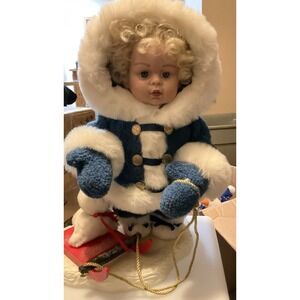 Vtg Porcelain Doll TelcoPlay w Toy Winter Motionette Display Decor -no‎ Plug